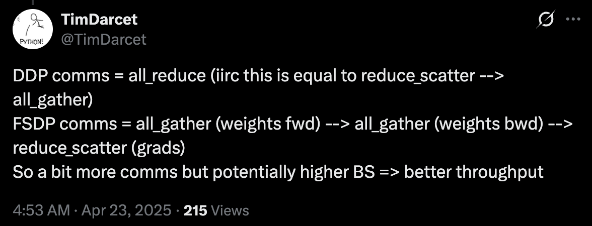 Tim Darcet&rsquo;s summary of FSDP vs DDP